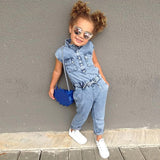 Denim Bow Romper- Full Length