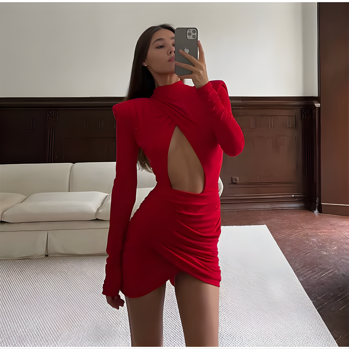 Noir Ruched Evening Mini Dress