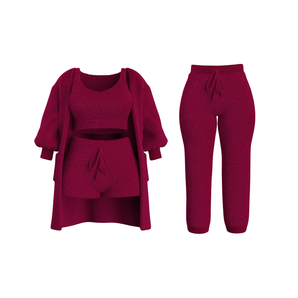 Fleece Knit Cardigan Set