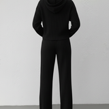Hooded Knit Pullover Set with Flare Pants