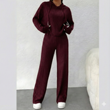 Hooded Knit Pullover Set with Flare Pants