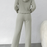 Hooded Knit Pullover Set with Flare Pants
