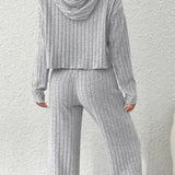 Hooded Knit Pullover Set with Flare Pants
