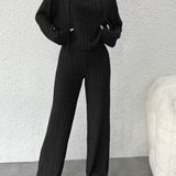 Hooded Knit Pullover Set with Flare Pants