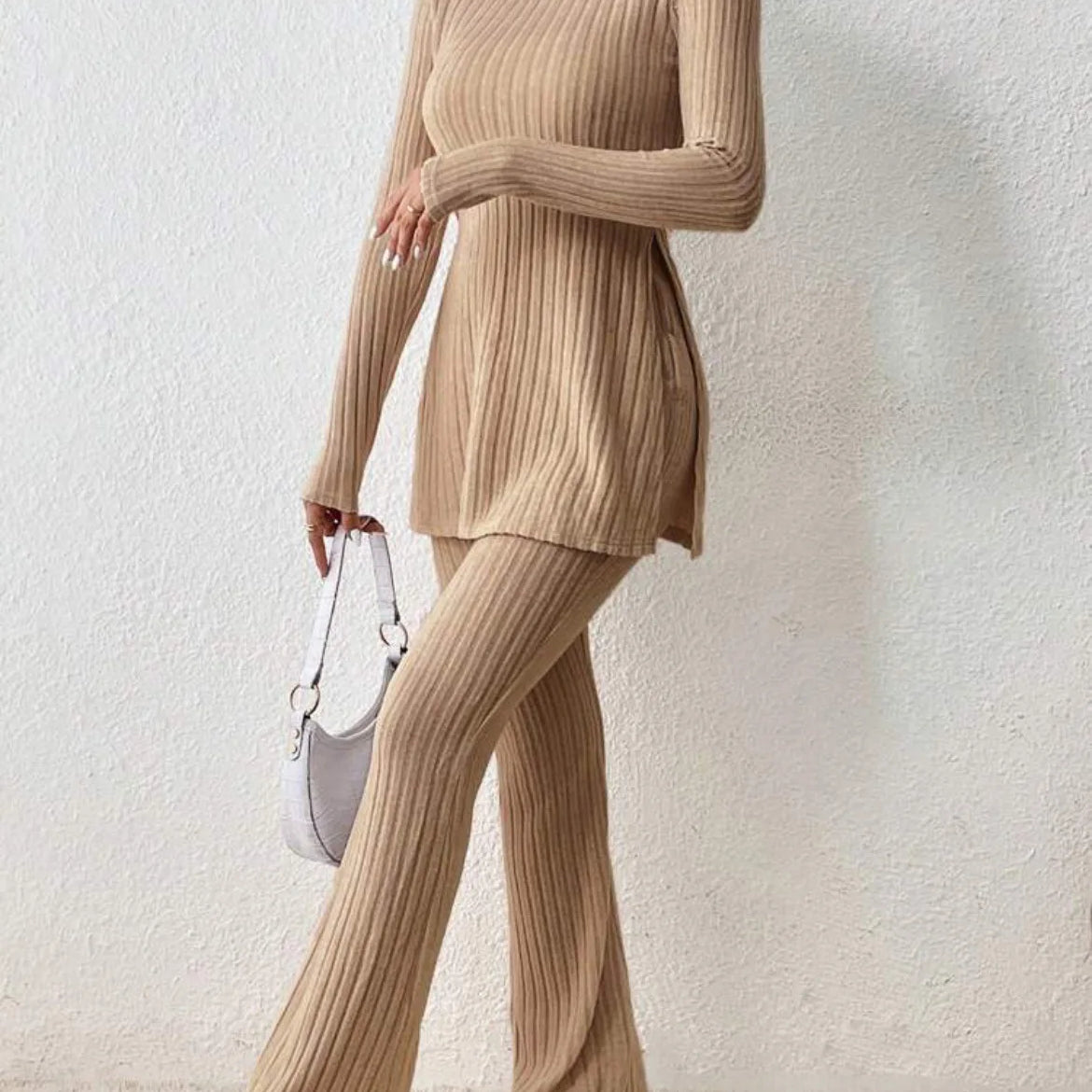 Longline Knit Set with Flare Pants