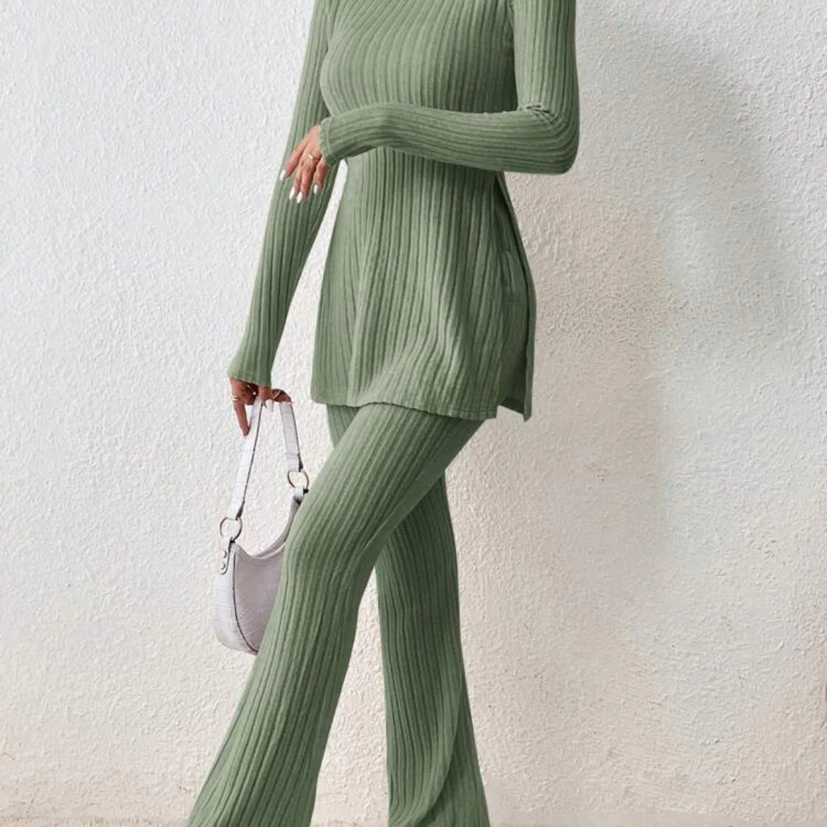 Longline Knit Set with Flare Pants