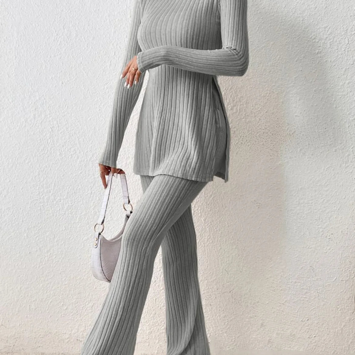 Longline Knit Set with Flare Pants