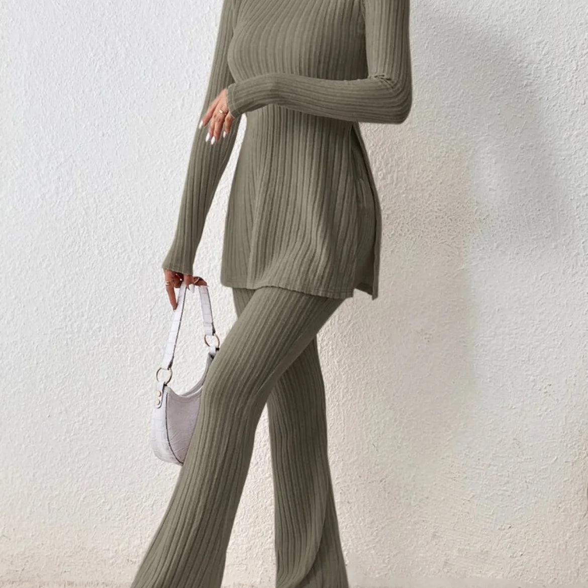 Longline Knit Set with Flare Pants