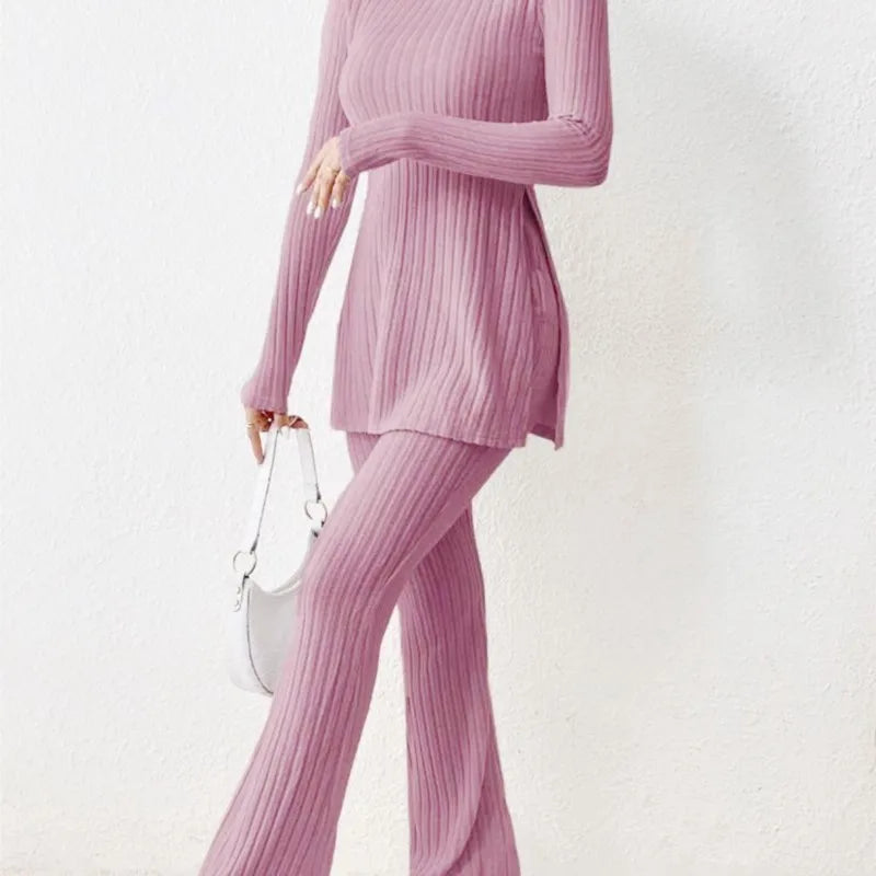 Longline Knit Set with Flare Pants