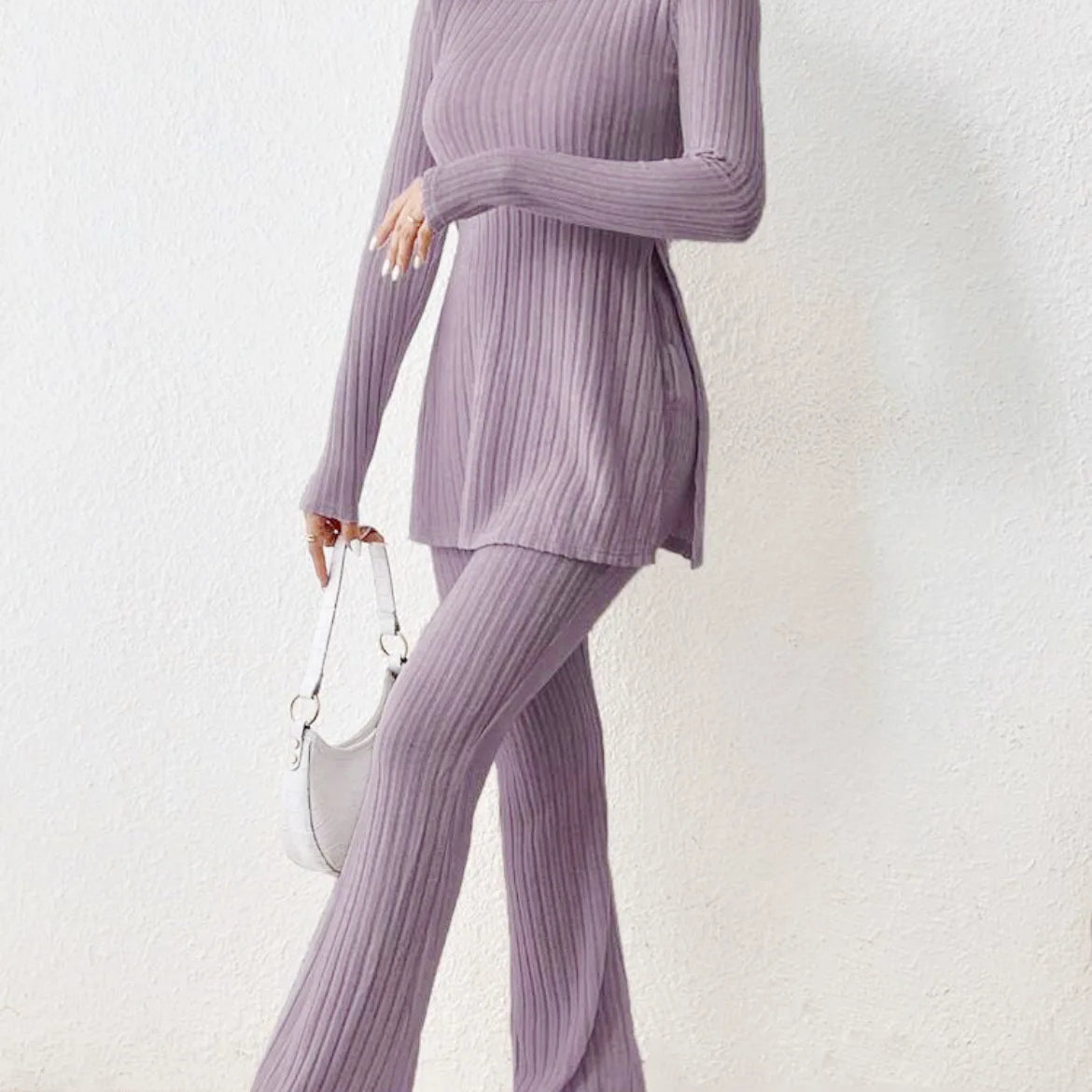 Longline Knit Set with Flare Pants