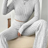 Turtleneck Cropped Knit Set with Flare Pants
