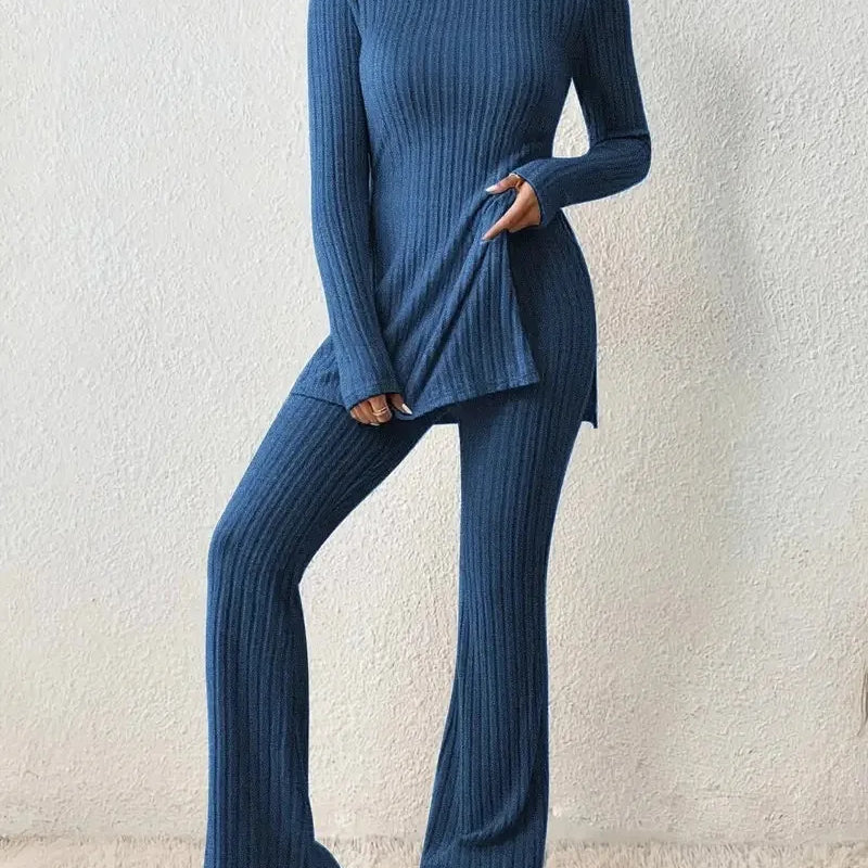 Longline Knit Set with Flare Pants