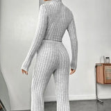 Turtleneck Cropped Knit Set with Flare Pants