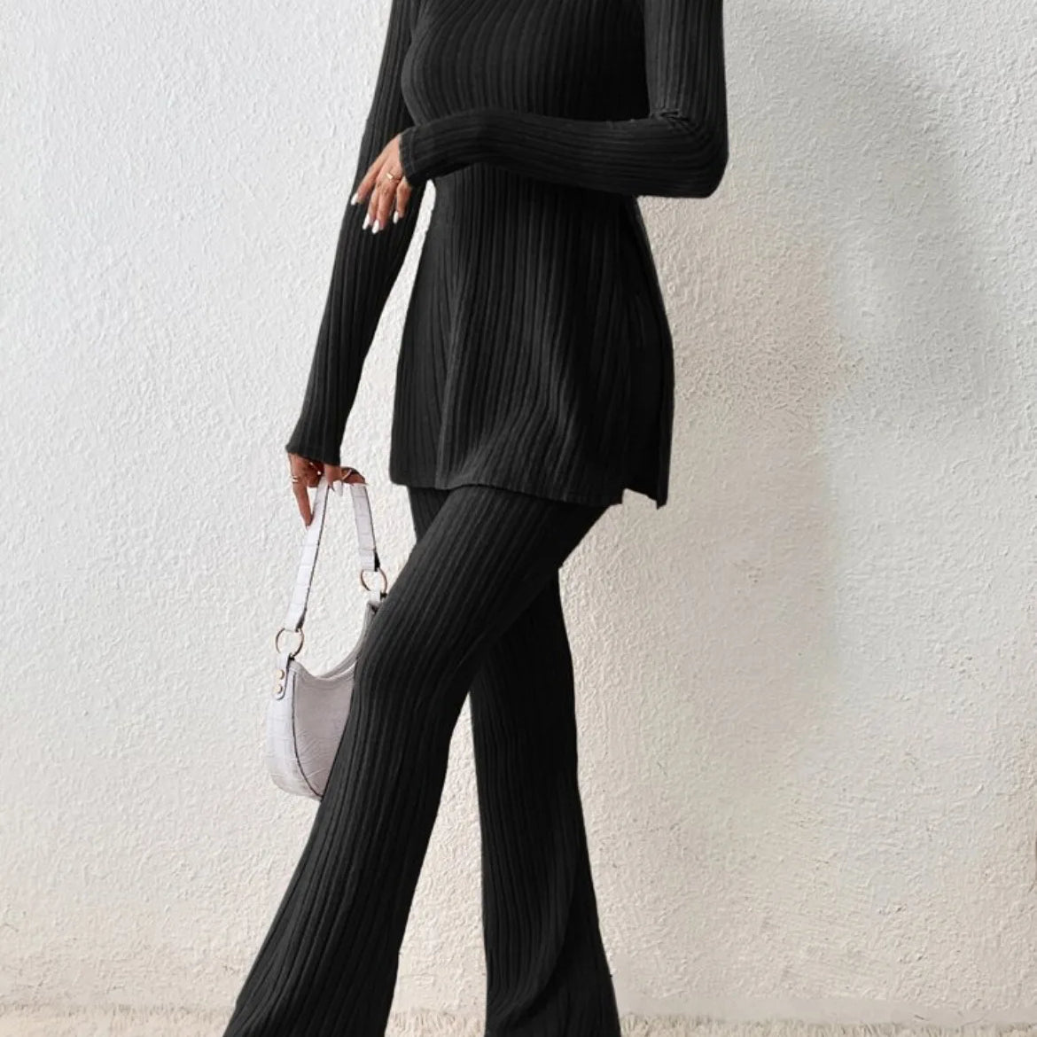 Longline Knit Set with Flare Pants