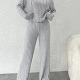 Hooded Knit Pullover Set with Flare Pants