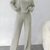 Hooded Knit Pullover Set with Flare Pants