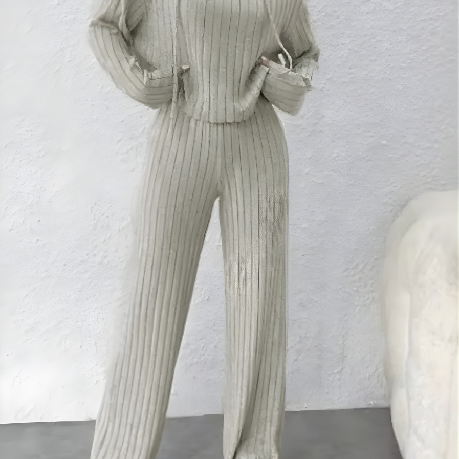 Hooded Knit Pullover Set with Flare Pants